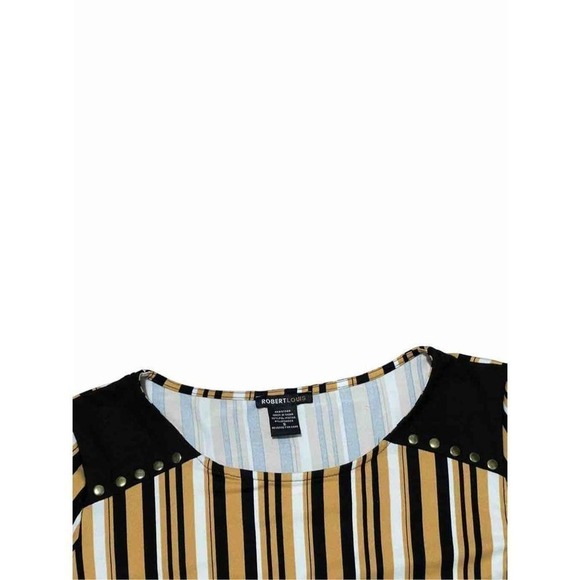 Robert Louis Striped Studded Detail 3/4 Sleeve Top Black Gold‎ White Small - Picture 2 of 5